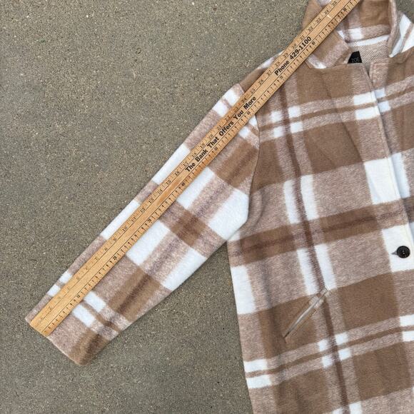Rachel Zoe Brown Cream Plaid Print Peacoat Single Button Wool Blend 3X NWT - Picture 9 of 9
